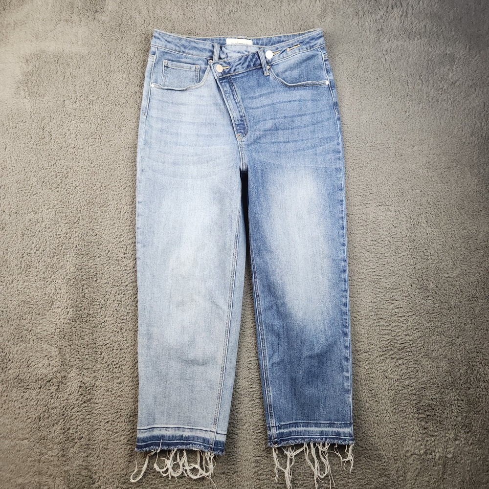 Risen Jeans Straight Leg Women 13/31 Blue High Rise Crossover Stretch Cropped